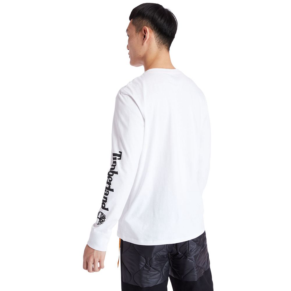 Camisetas Timberland Hombre Long-Sleeve Logo Negras/Blancas - Chile HPG-081796
